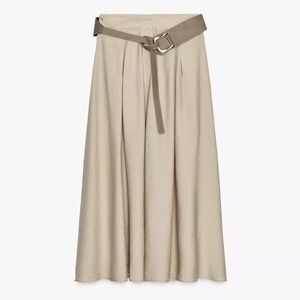 Zara Rustic Belted A-Line Midi Skirt NWT Size Large